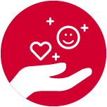 Icono de mano sosteniendo un corazón representando cuidado y servicio