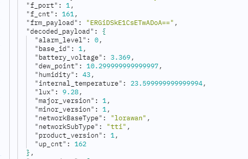Example payload decoder output