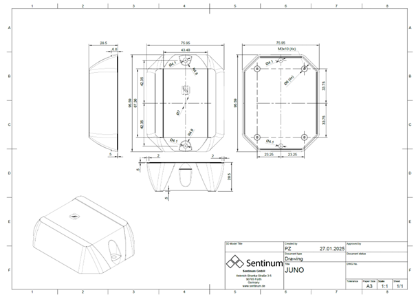 Juno ID TILT technical drawing