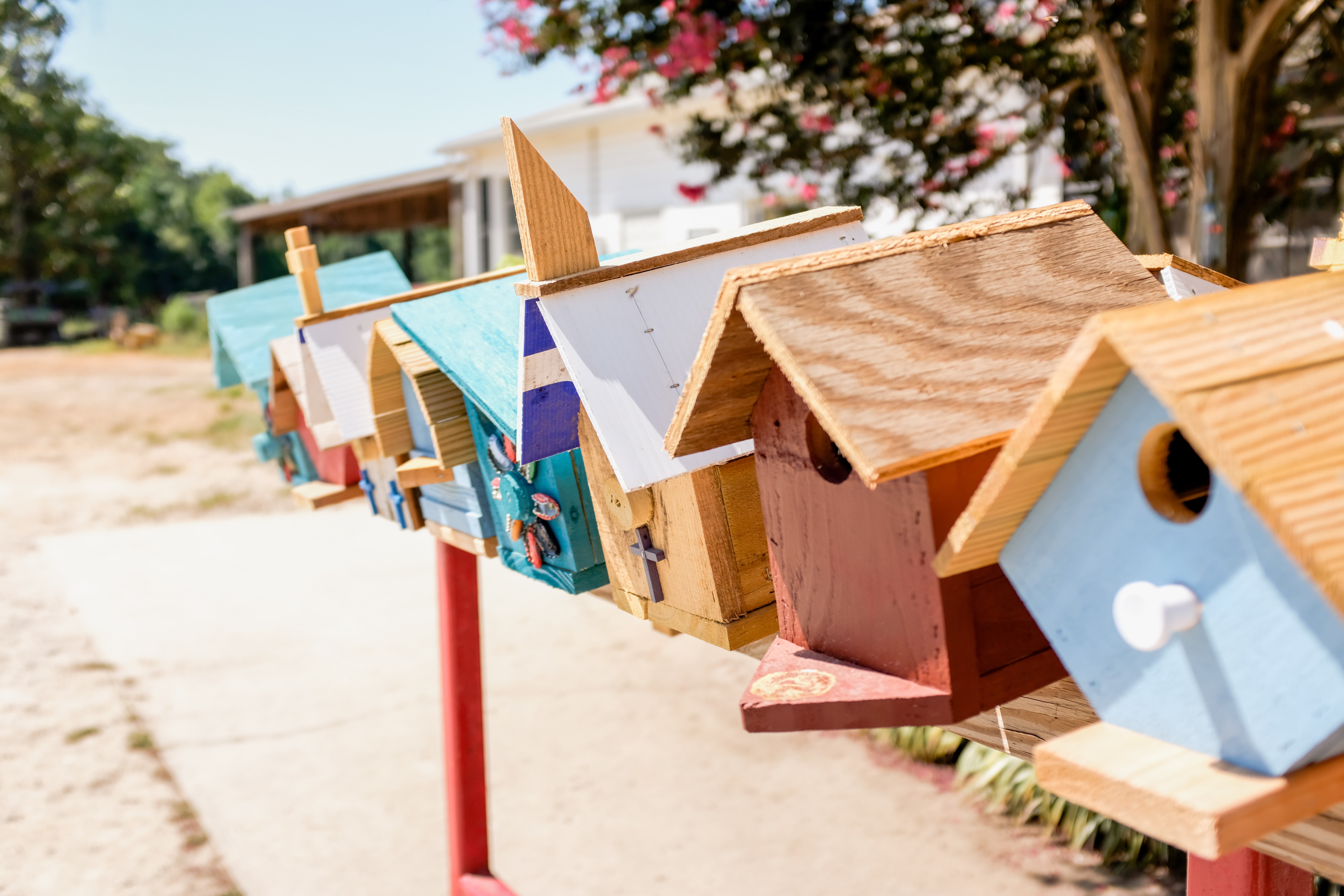 Colored bird houses