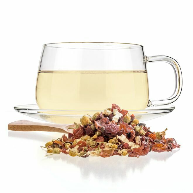 a cup of tea made by ginger-ginseng-chamomile