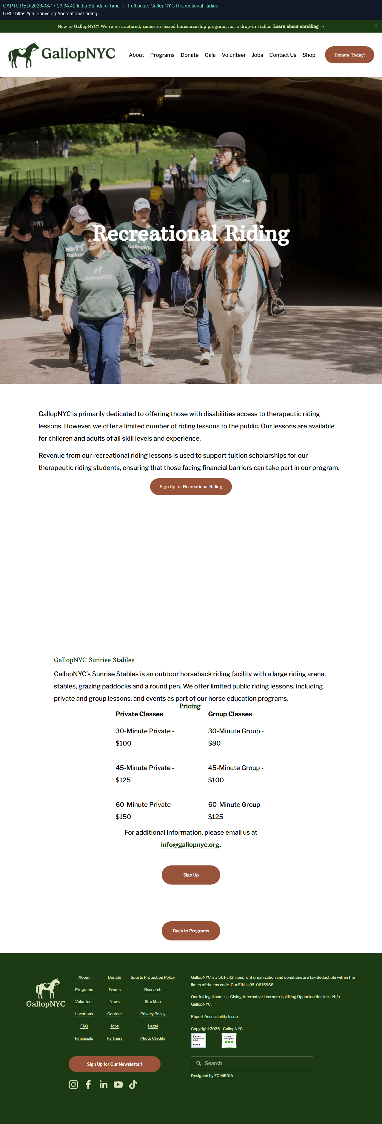 Full page: GallopNYC Recreational Riding