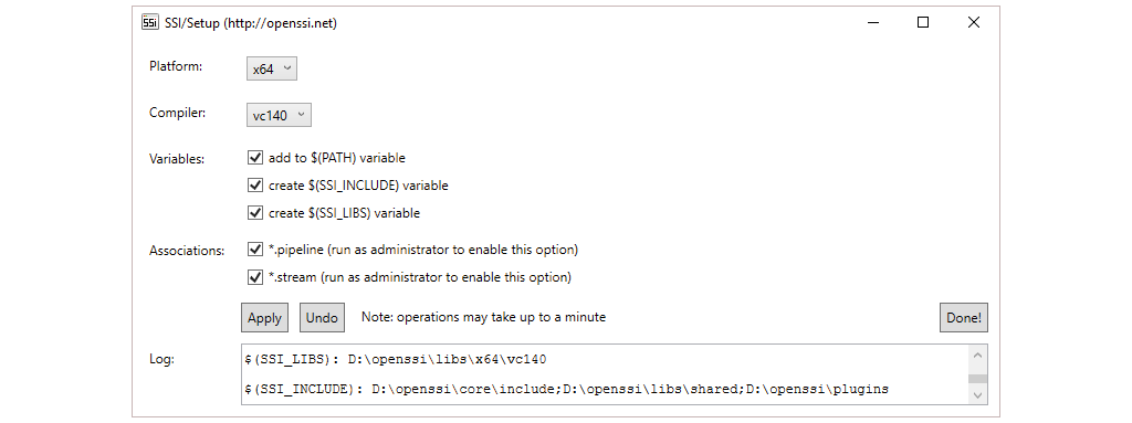 Interface to setup system variables and file associations.