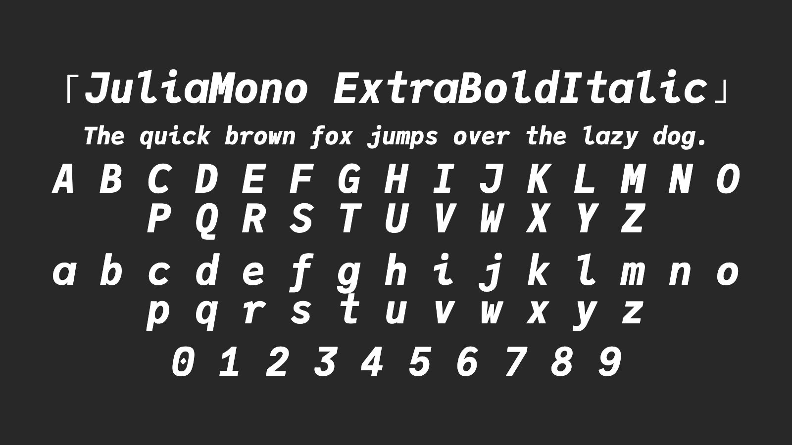 JuliaMono-ExtraBoldItalic字体预览