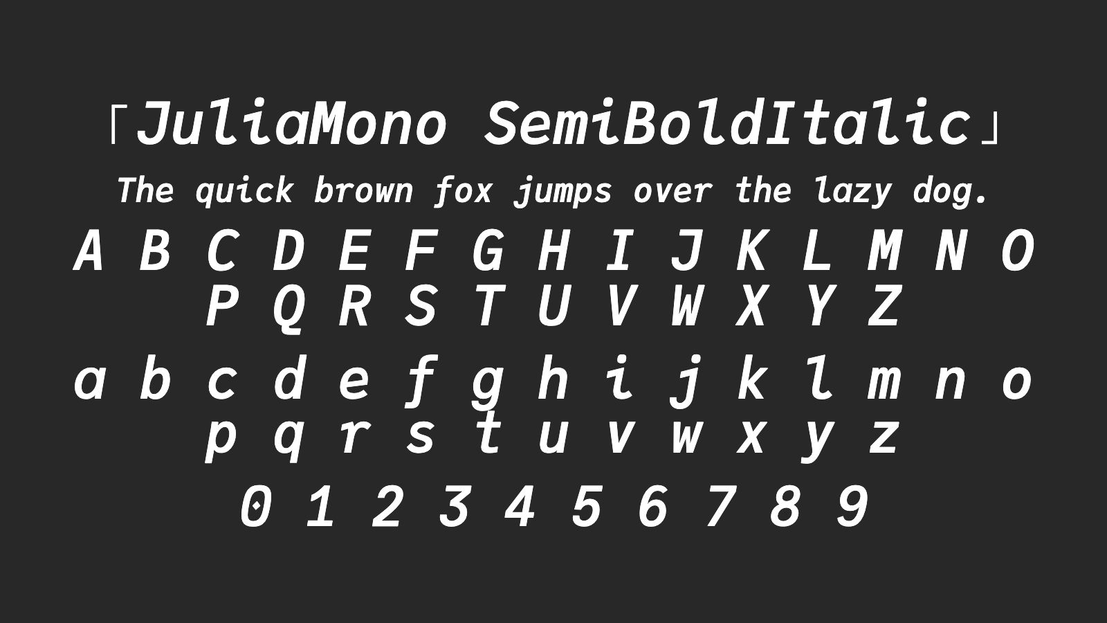 JuliaMono-SemiBoldItalic字体预览