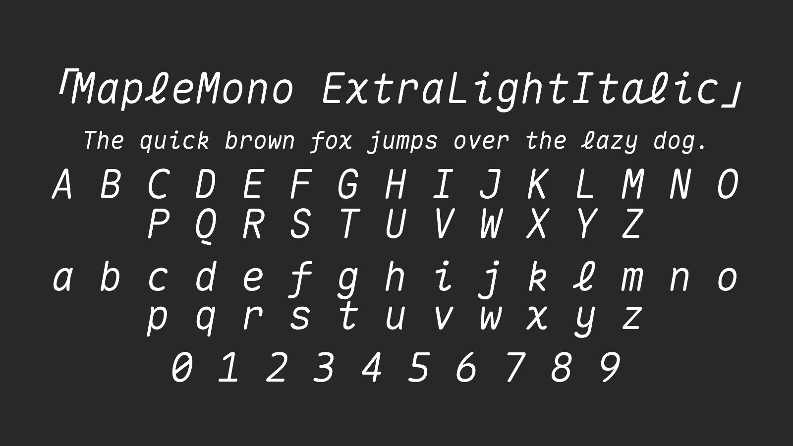 MapleMono-ExtraLightItalic字体预览