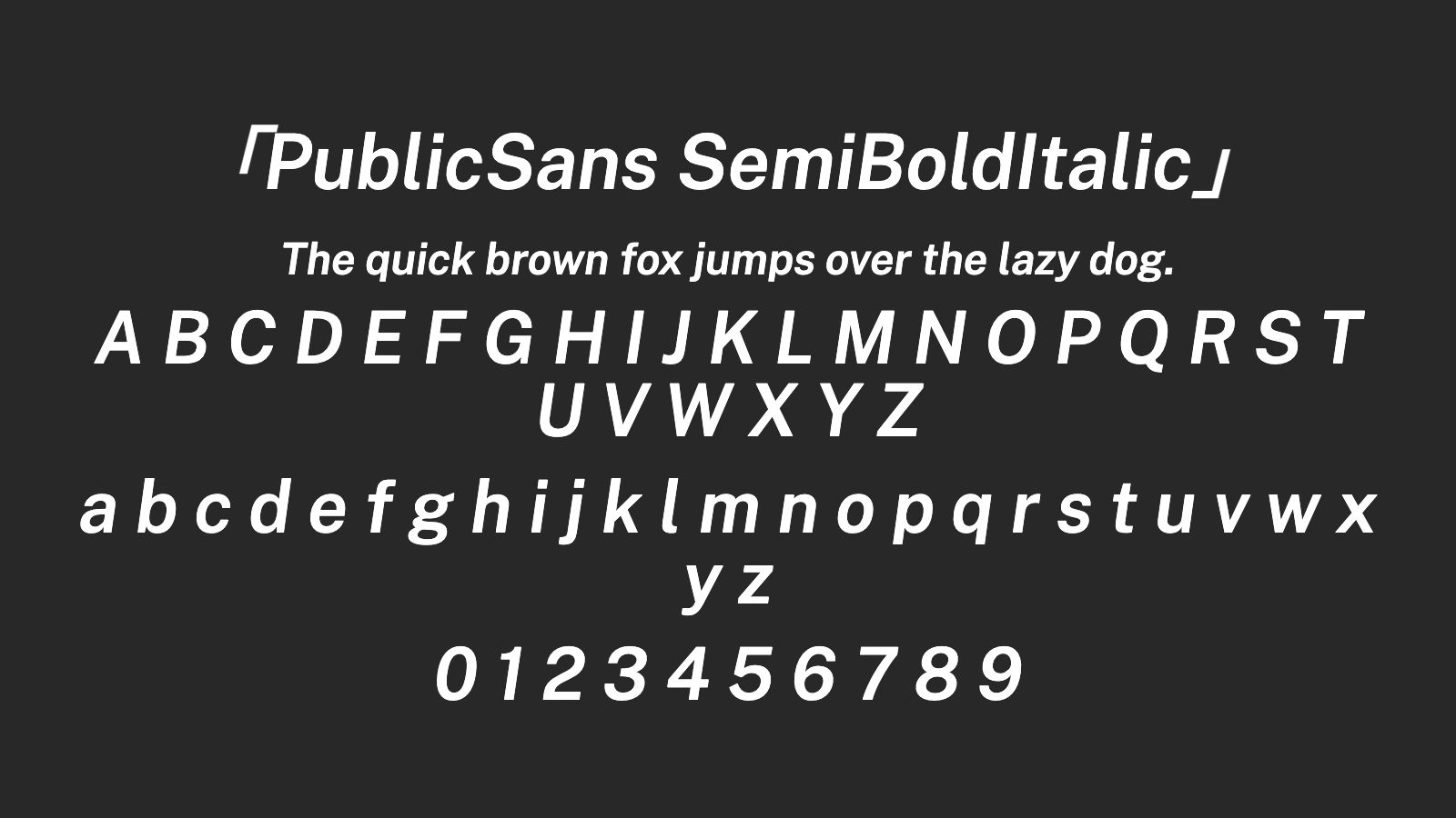 PublicSans-SemiBoldItalic字体预览