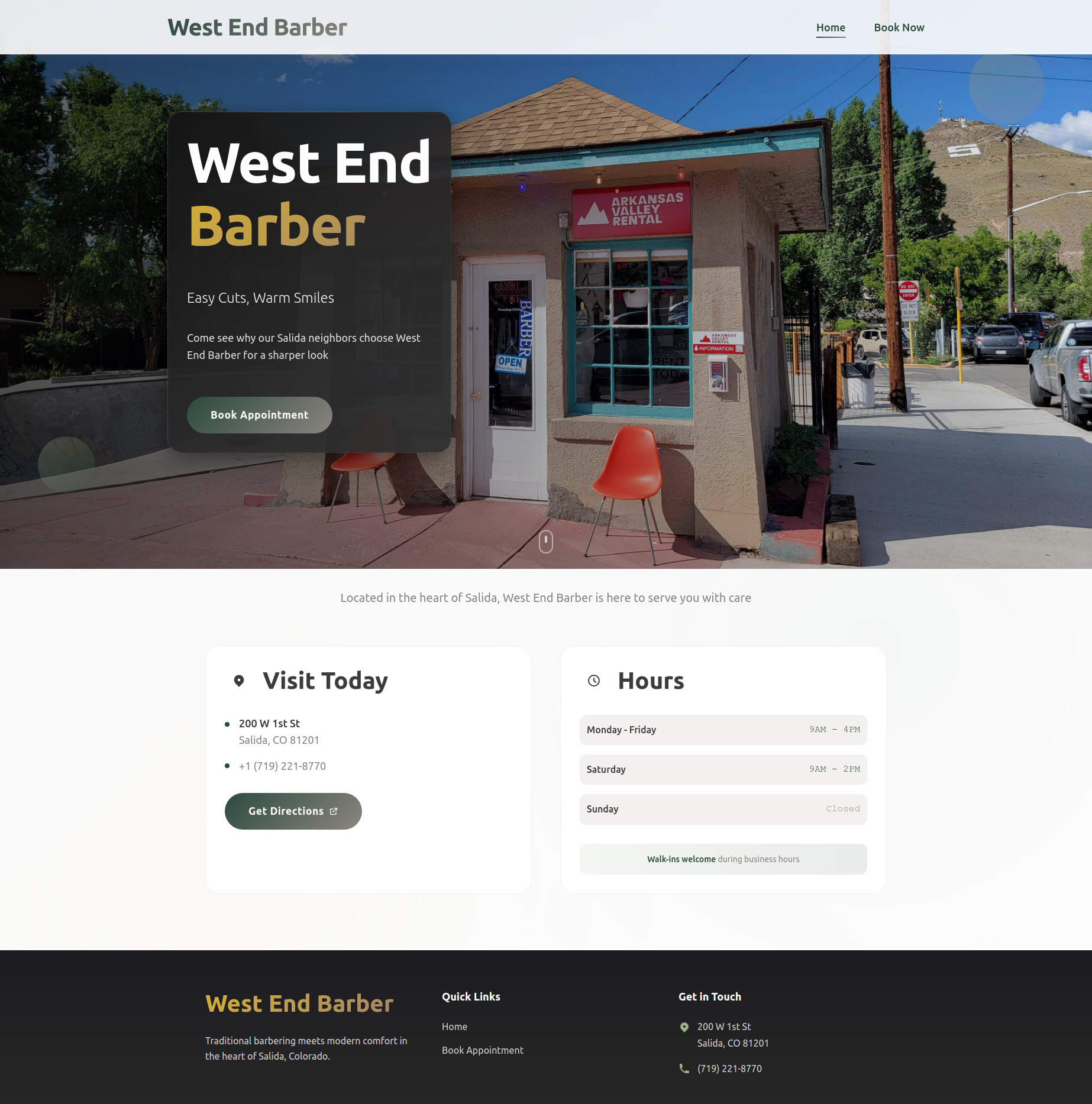 West End Barber website snapshot
