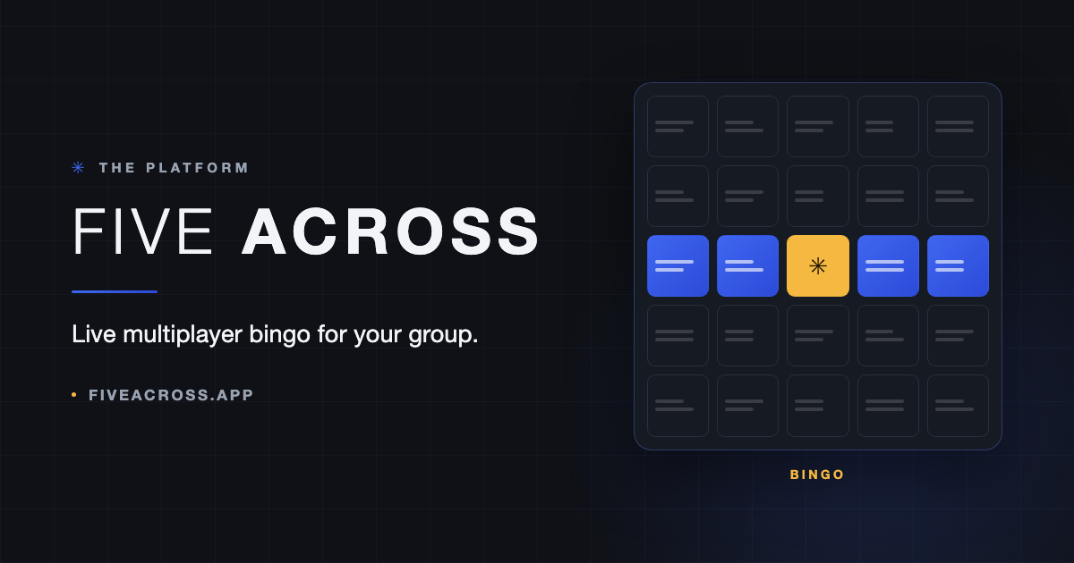 Five Across—a marked-up live multiplayer bingo card