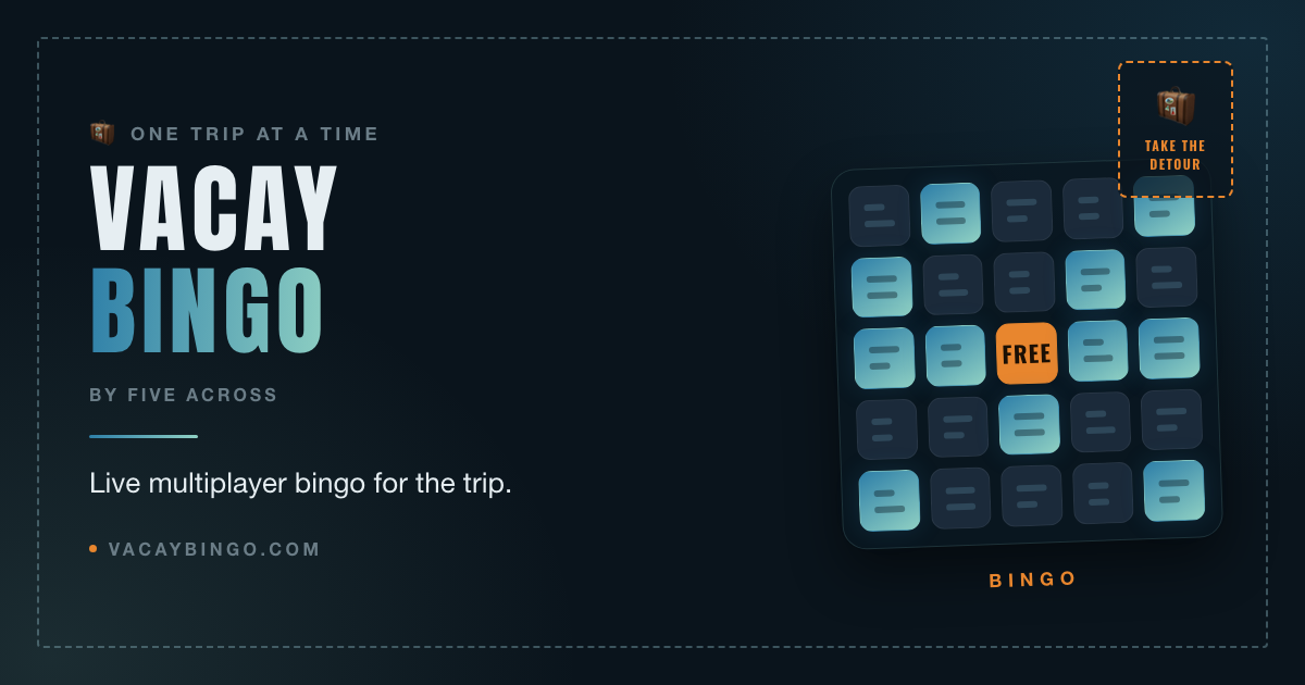 Vacay Bingo—a marked-up live multiplayer bingo card for the trip