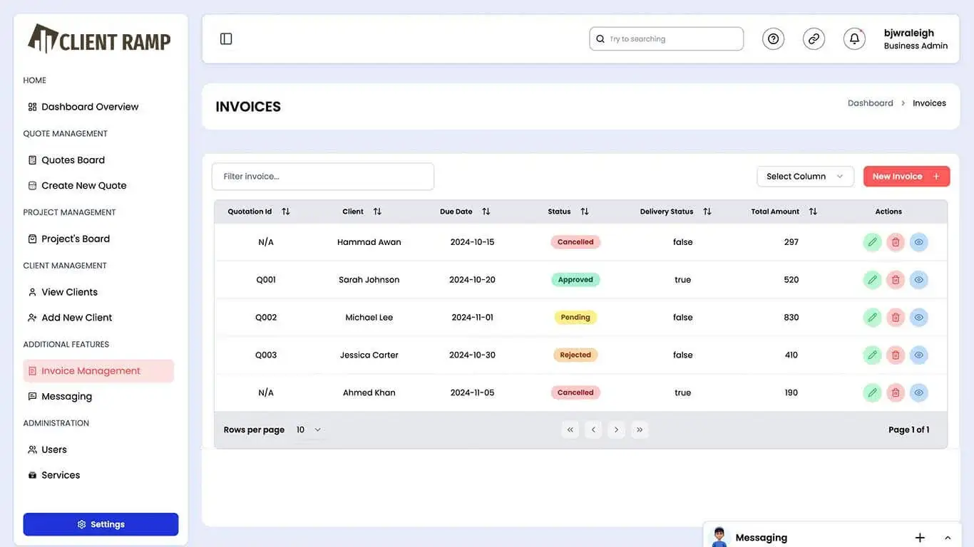 Manage Invoices Interface