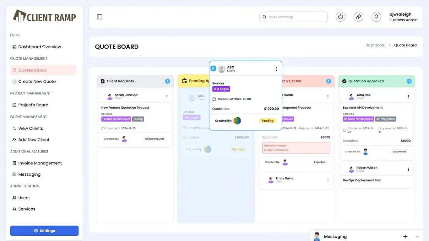 Manage Quotations Interface