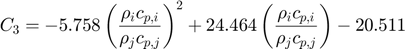 $$C_{3} = -5.758 \left ( \frac{\rho_{i}c_{p,i}}{\rho_{j}c_{p,j}} \right )^{2} + 24.464 \left ( \frac{\rho_{i}c_{p,i}}{\rho_{j}c_{p,j}} \right ) - 20.511$$