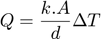 $$Q = \frac{k.A}{d}\Delta T$$