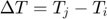 $\Delta T = T_{j}-T_{i}$