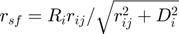 $r_{sf} = R_{i}r_{ij}/\sqrt{r_{ij}^{2}+D_{i}^{2}}$