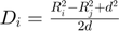 $D_{i} = \frac{R_{i}^{2}-R_{j}^{2}+d^{2}}{2d}$