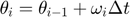 $$\theta_{i} = \theta_{i-1} + \omega_{i} \Delta t$$