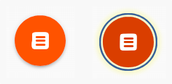 Two orange circular buttons with an icon in the middle. The right hand circle has a dark outline around the whole circle to indicate focus